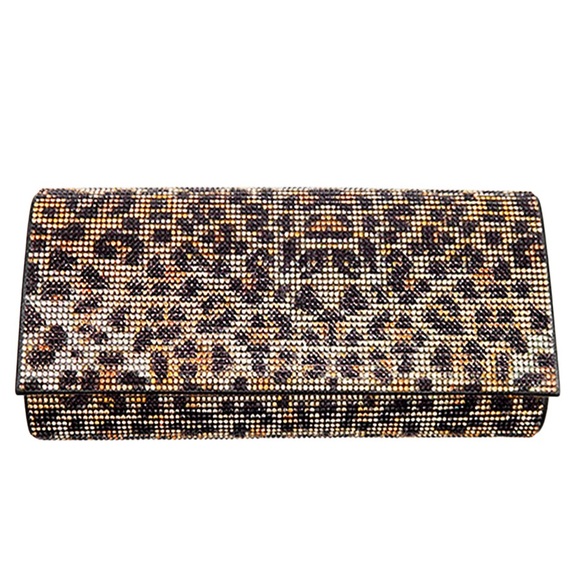Rhinestone Animal Print Leopard Evening Clutch Bag - Picture 1 of 2